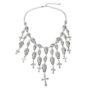 Natasha Goth Glam Silver Skull and Cross Necklace EUC
